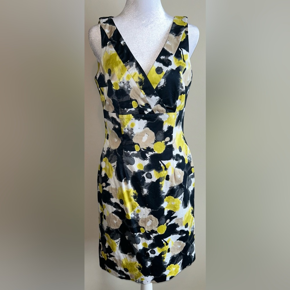 H&M Sleeveless V-Neck Midi Dress in Yellow, Black & Cream